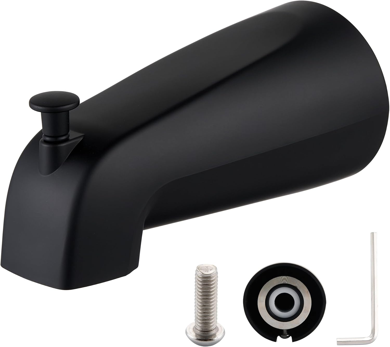 Bathroom Tub Spout Plastic Non-Metallic Fits 4 Inch Reach Wall Front Mount Slip-on Tub Spout with 1/2'' Copper Water Tube with Hex Wrench, Matte Black (1 Pack)