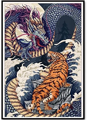 MUTOGLAVA Anime Poster Dragon Tiger Fight Japanese Wall Art Decor, Retro Picture Poster Canvas Artwork Paintings for Living Room Bedroom Office Restaurant No Frame 16 * 24