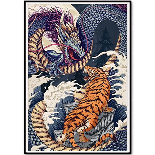 Mutoglava Anime Poster Dragon Tiger Fight Japanese Wall Art Decor, Retro Picture Poster Canvas Artwork Paintings For Living Room Bedroom Office Restaurant No Frame 16 * 24 #TOP24