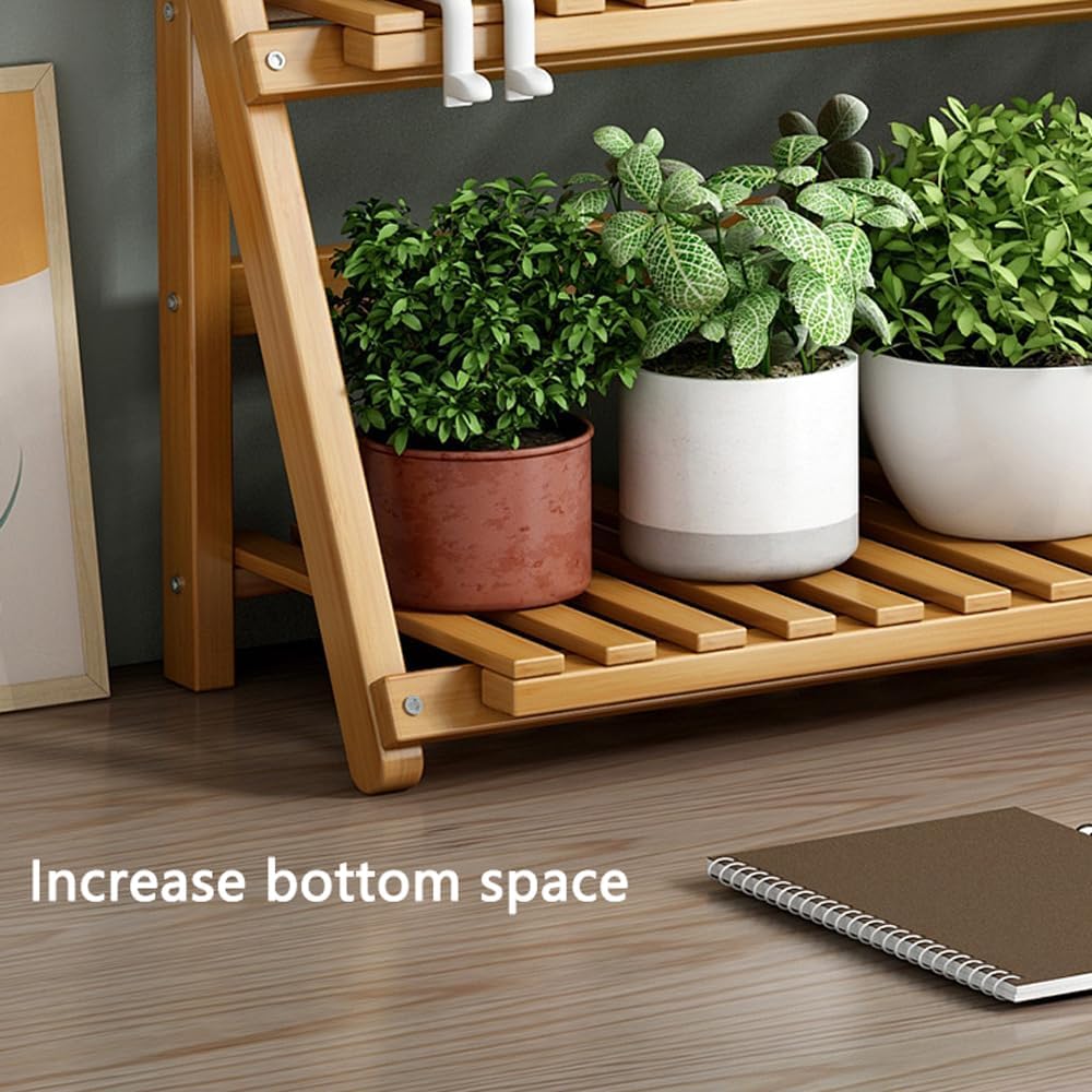Bamboo 2 Tiers Ladder Plant Stand, Indoor Outdoor Plant Shelf For Multiple Plants, Tabletop Bamboo Succulent Plant Stand Storage Rack, Flower Pot Display Shelf For Home Garden Patio Balcony