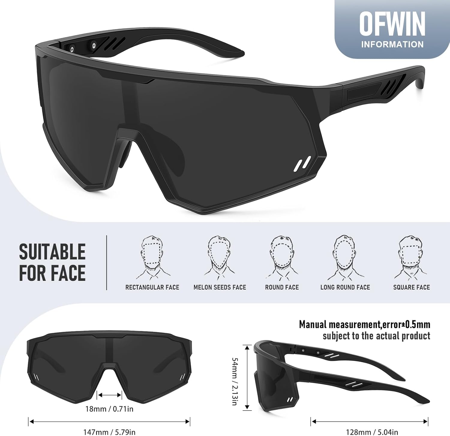 Polarized Sports Sunglasses for Men Women Wrap Around Cycling Running Sun Glasses UV400 Protection - Image 3