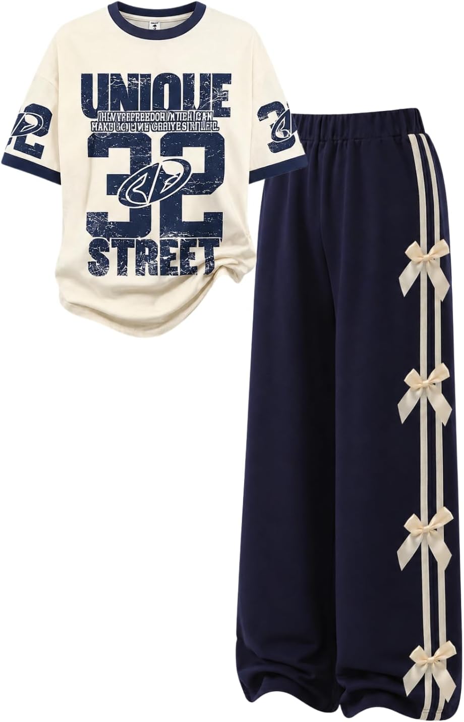 Azmxynol Tween Girls Clothes Short Sleeve Graphic Top + Wide Leg Pants 2pcs Outfit Set, Size 7-15Years