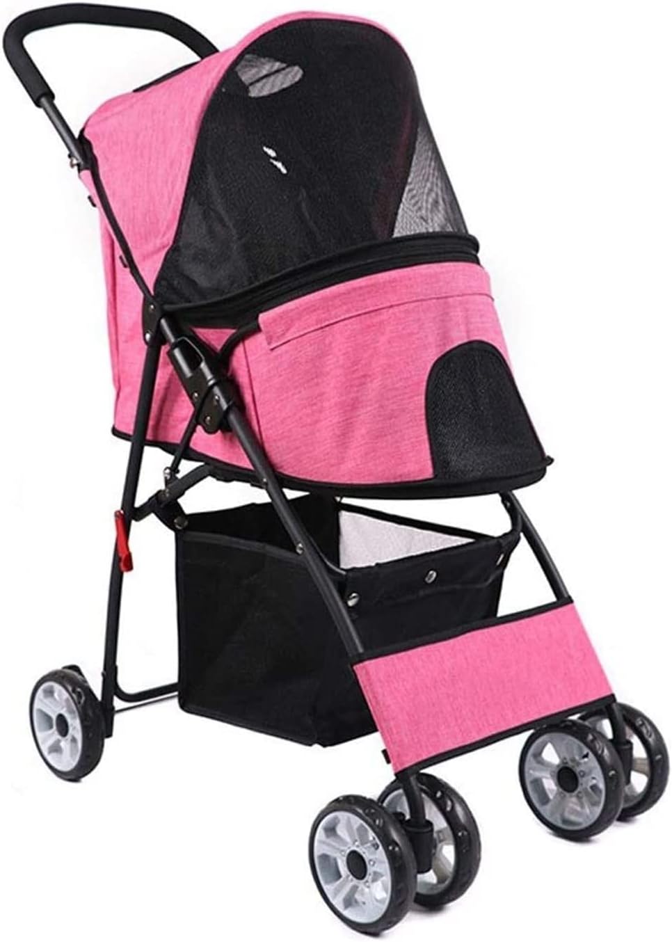 ZXNRTU Cochecito de la Mascota Plegable Perro/Gato Carro de Viaje con 4 Ruedas de la Ventana de Malla con Cremallera con Cremallera (Color : Pink)