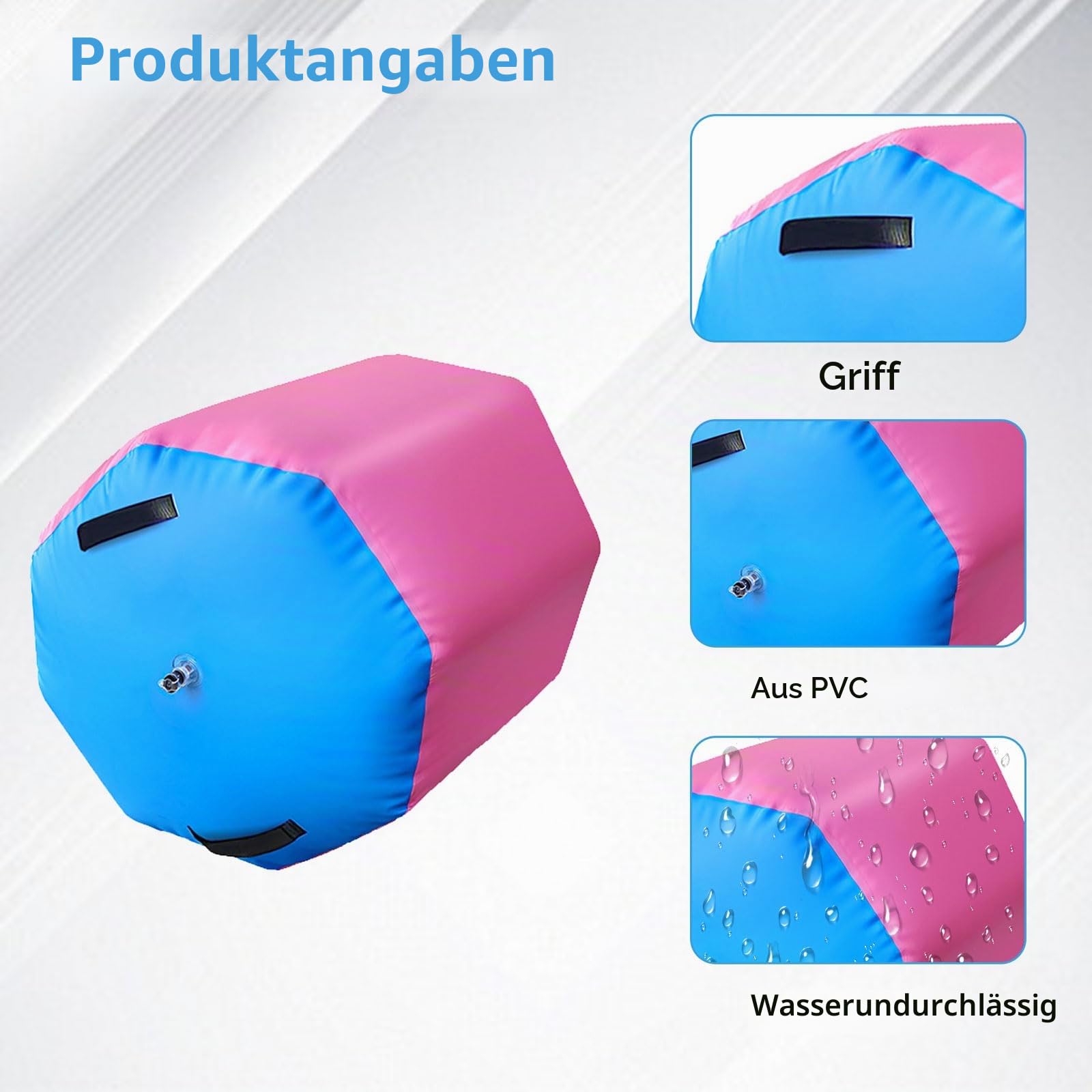 Aufblasbare Air Roll, 80 * 100cm Air Rolle Turnen, Gymnastikmatte mit Luftpumpe, Achteckige Turnmatte, Air Barrel Gymnastik Rolle Tumbling Matten Fitnessrolle für Yoga Fitness Zuhause