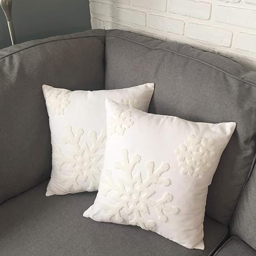 Miniatura 3 de 2 fundas de almohada bordadas de 18 x 18 pulgadas, diseño de copos de nieve caídos de algodón y lino, para el hogar, sofá, cama, automóvil,
