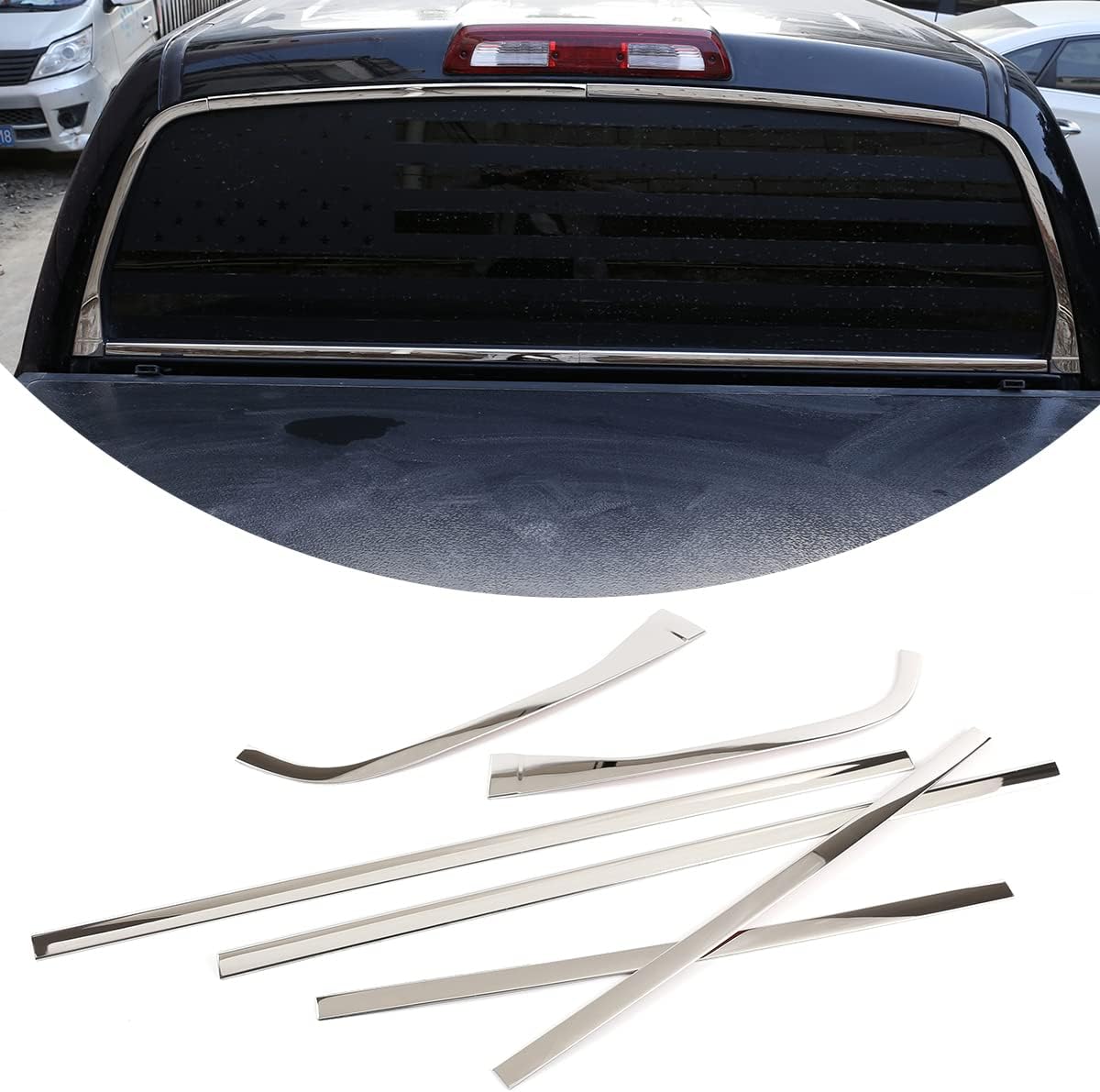 Car Rear Window Decoration Trim Strip for Toyota Tundra 2014 2015 2016 2017 2018 2019 2020 2021 Exterior Accessories Stainless Steel 6 pcs