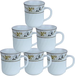 6 piece Set Opalware Turkish Coffee Tea Mug with Handle