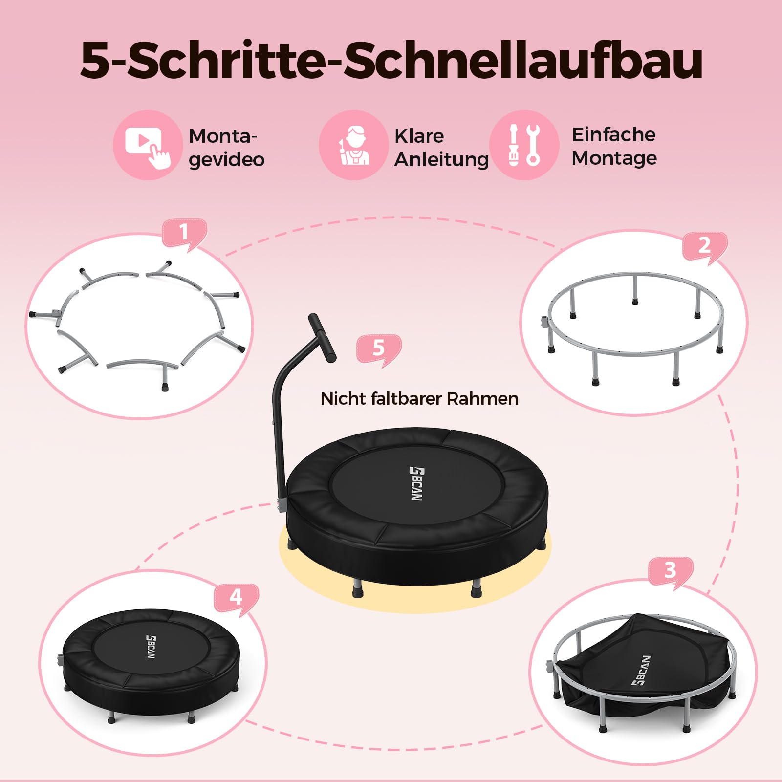 BCAN 91 cm Kleinkind-Trampolin, ASTM-Zertifiziert Schaumstoffgriff und sichere, verdickte Abdeckung, Mini-Trampoline für Kinder im Innenbereich, einfach aufzubauen