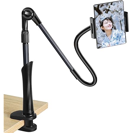 タブレット アーム スタンド ipad スタンド アーム 寝ながら 両用 横/縱/仰向け 360回転のスマホ スタンド/ホルダー iPad iPhone対応 5つの活動関節で角度自由調整可 全金属固定台座 安定性タブレットスタンド 3.5-10.6 inch for iPad 、iPadPro 、Kindle Fire 、Nintendo Switch、Android surface、iPhone シリーズ多機種適用 ベッド、デスク、台所用タブレットスタンド 日本語説明書(ブラック)