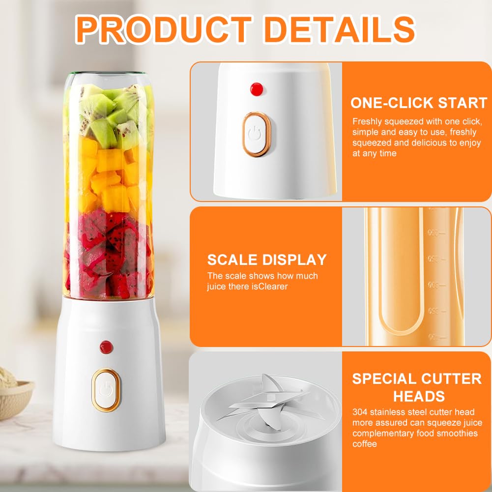 Mixeur portable à emporter - 500 ml - Mixeur portable avec 10 lames - Mini gobelet avec couvercle - Rechargeable par USB - Pour jus de fruits, smoothies et aliments pour bébé