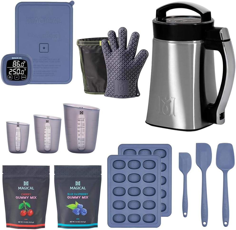 Complete Infusion & Gummy Kit – MB2E Machine, Blue Raspberry & Cherry Mix, DecarBox, 10 mL Molds, Spatulas & Cups