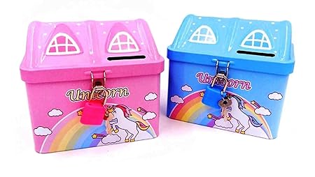 Unicorn Metal House Design ( Pack of 2 Piggy Bank) Unicorn Piggy Bank Unicorn Piggy Bank for Girls with Lock Unicorn Piggy Bank for Girls Stylish Money Bank Coin Bank