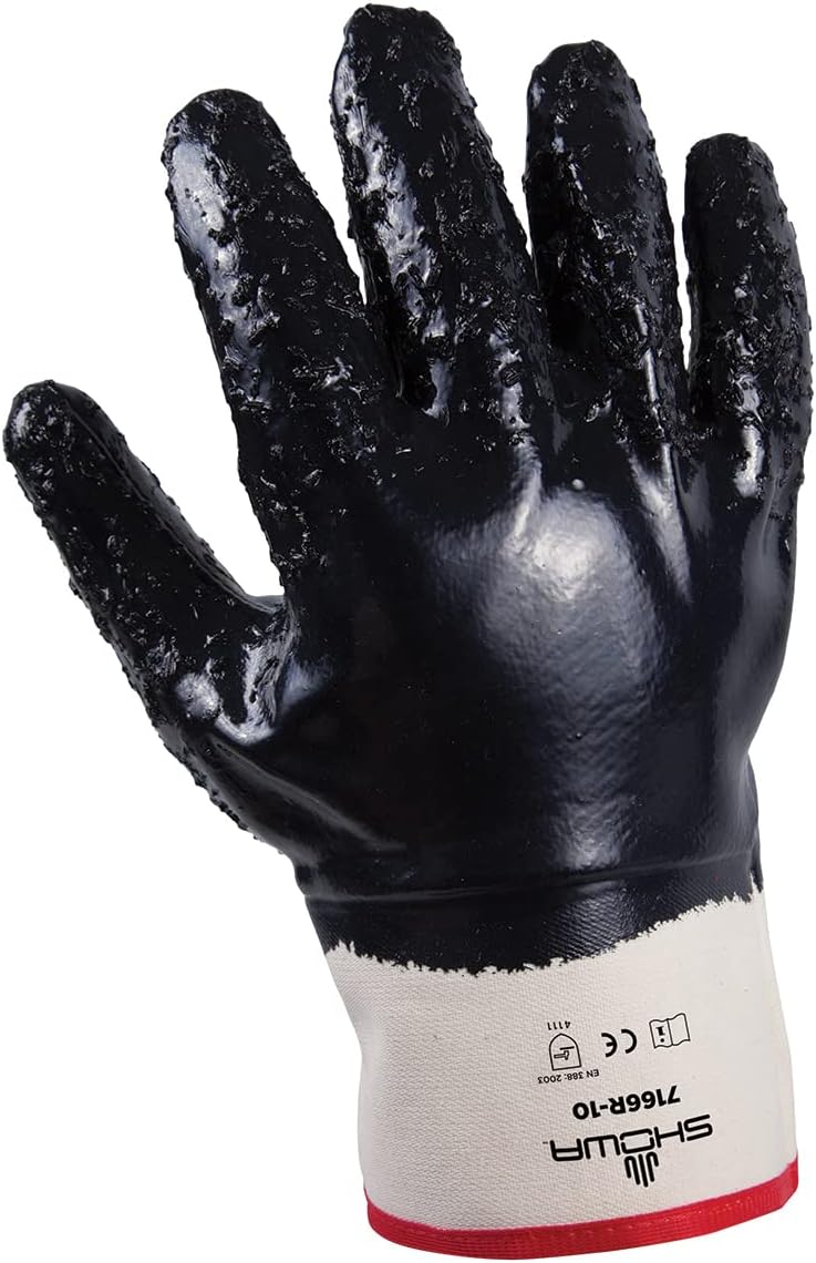SHOWA 7166 Fully Coated Nitrile General Purpose Work Glove with Cotton Jersey Liner, Smooth Grip