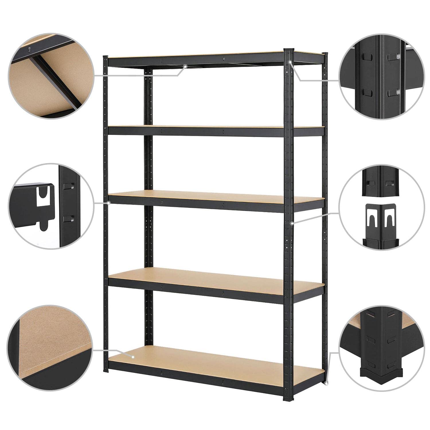 Yaheetech Scaffale/Scaffalatura Metallo per Garage Magazzino 180 x 120 x 45 cm a 5 Ripiani Portata Fino a 875 KG Nero in Acciaio con Legno MDF