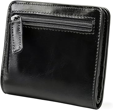 Itslife Womens Rfid Blocking Small Compact Bifold Leather Pocket Wallet Ladies Mini Purse with id Window Waxed Black