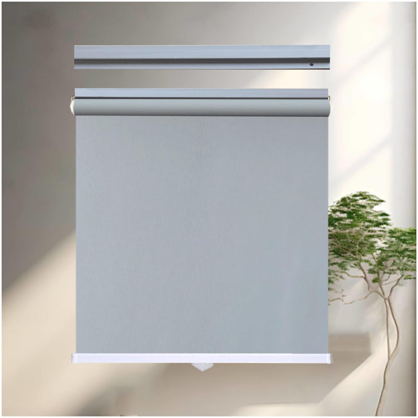 Blackout Roller Shades for Windows, Blackout Curtains No Drilling, Sun Protection and Privacy Blinds, 45x125/60x150/85x200cm Retractable Sunshade Roller Blinds,grey-135x125cm/53 * 49in