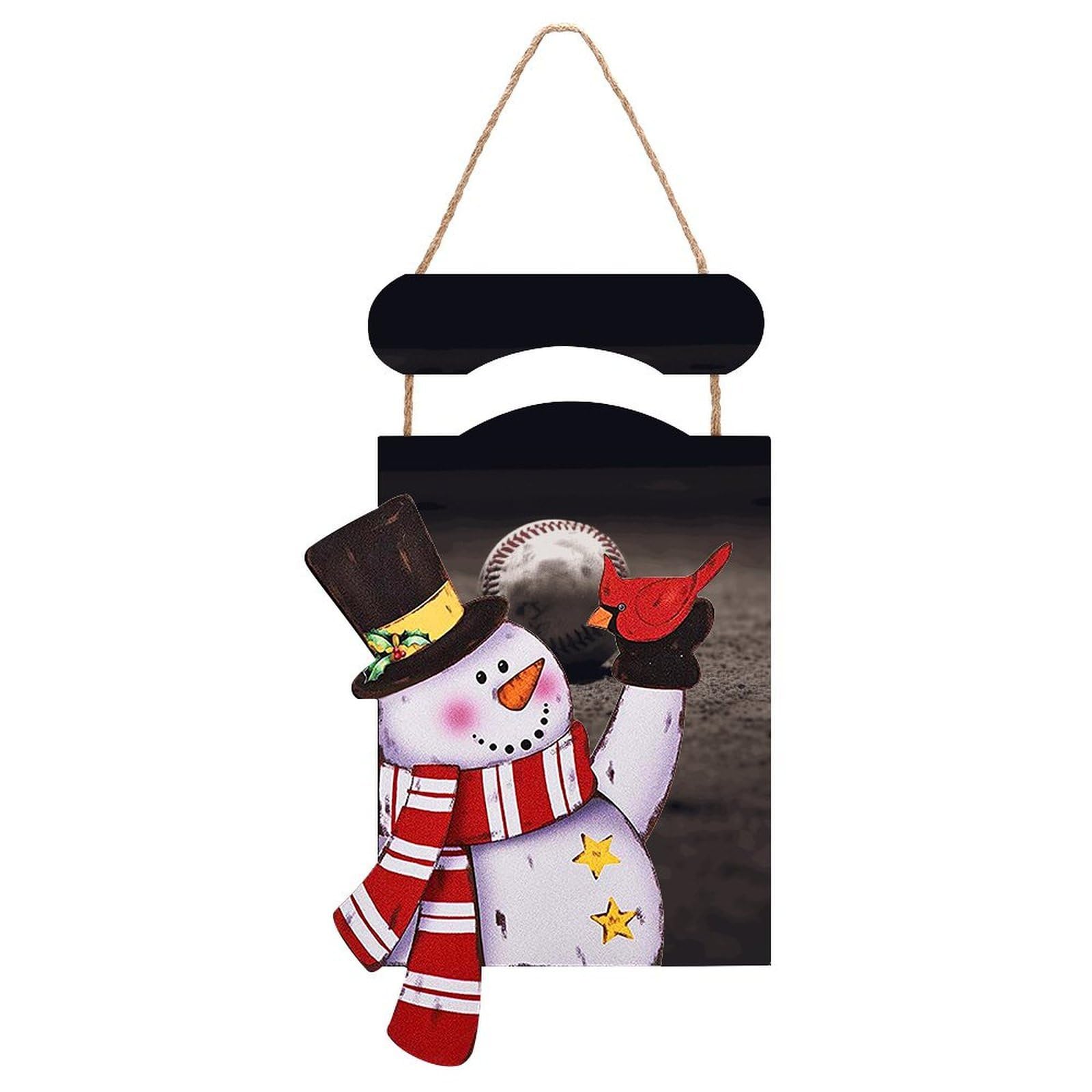 Baseball Snowman Sign Wooden Hanging Door Sign Christmas Door Decor Christmas Snowman Wooden Hanging Sign Wall Art for Indoor Outdoor Porch Wall