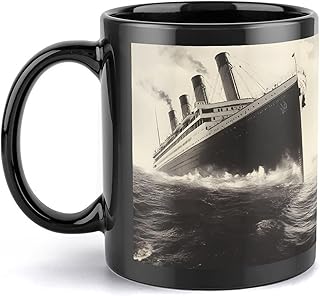 Vintage Titanics Ship Funny Black Coffee Mug Ceramic Cup with Handle for Men Women Office Home
