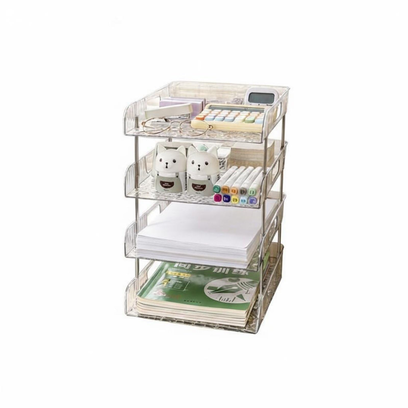 Multi-Tier Desk Organizer Space-Saving Multi-Tier Paper Sorter Acrylic Document Rack Large Capacity Clear Desktop File Holder, 4-tier-image-48