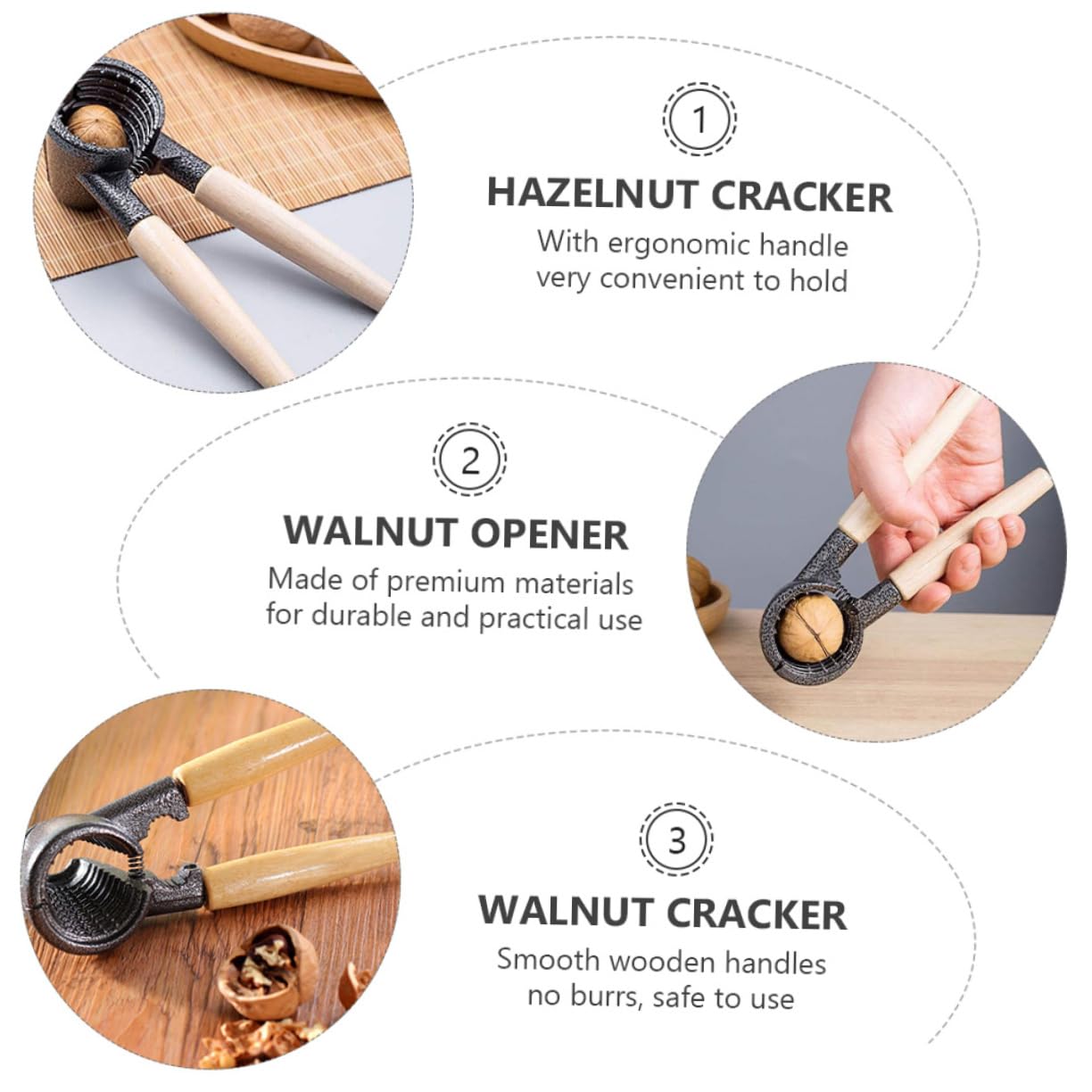 FUNOMOCYA 1Pc Multifunctional Walnut Opener Aluminum Alloy Nut Cracker with Ergonomic Handle for Easy Use for Walnuts Chestnuts and All Nuts Kitchen Tool