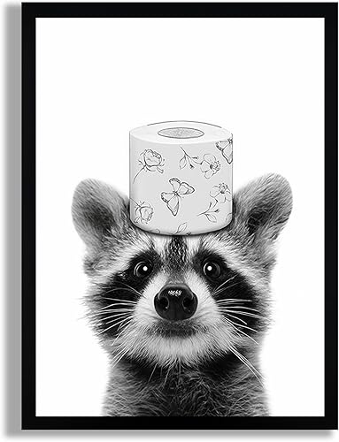 Vista 9 de SYWENNOI Lienzo enmarcado en blanco y negro para la pared, diseño de nutria divertida se está preparando, decoración de pared de baño, impresiones