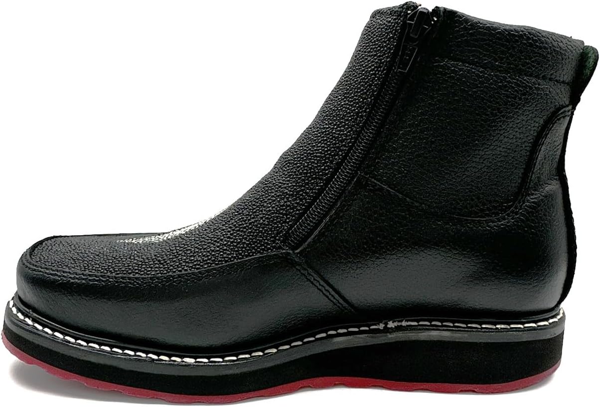 The Western Shops Men’s Black Leather Square Toe Short Ankle Stingray Print Embossed Cowboy Boot