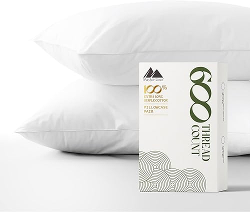 Miniatura 6 de Mayfair Linen - Juego de 2 fundas de almohada tamaño queenestándar, 100 % algodón puro, calidad de algodón egipcio de 600 hilos, suave