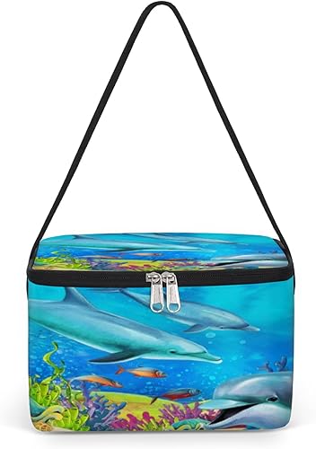 Dolphins - Bolsa de almuerzo con aislamiento de peces corales para mujeres, reutilizable, bolsa cuadrada de comida para adultos y hombres, lonchera