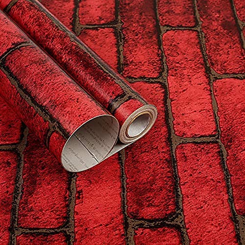 MANEAA ENTERPRISES 3D Red Brick Self Adhesive Marble Wallpaper for Furniture, Almirah, Kitchen, Bathroom, Restaurants, Home, OfficeFridge,Door Decorative Furniture Interior (Red-2 x 20)