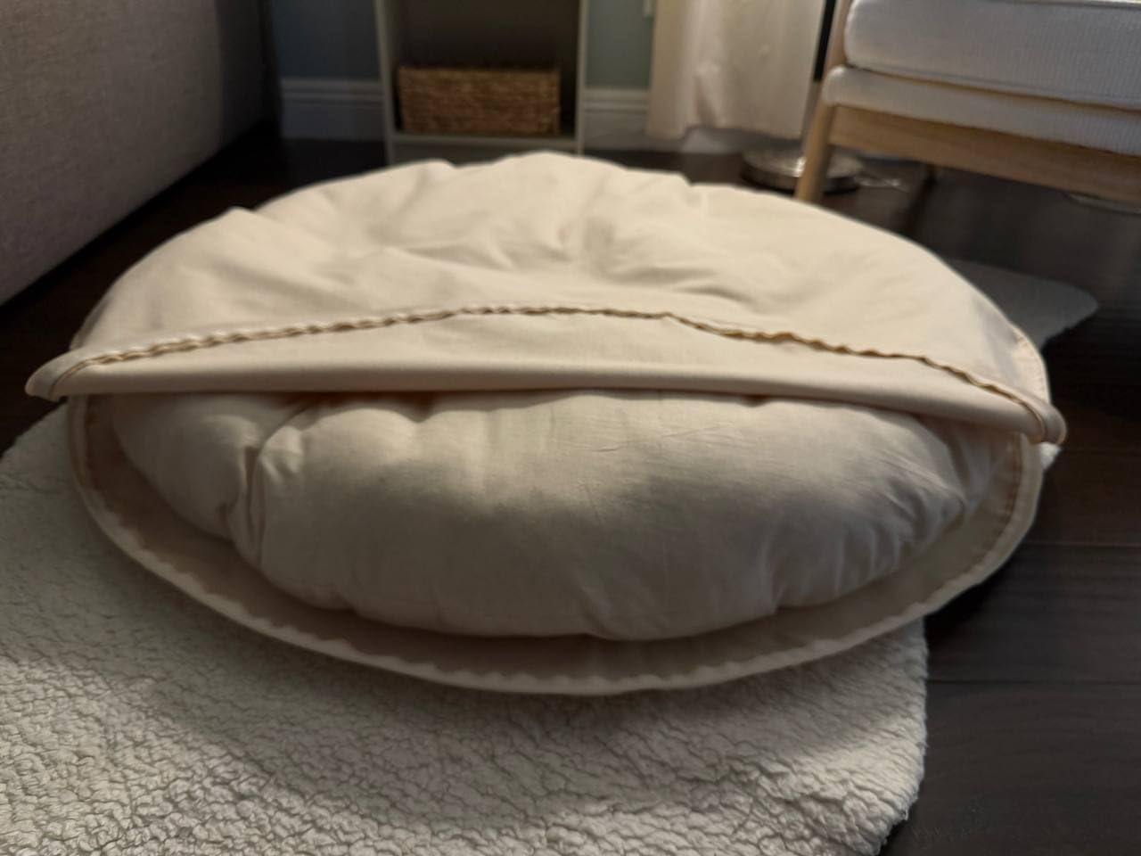 Natural 100% Cotton Canvas Round Dog Bed Cover Eco Friendly Durable Pet Bedding Dog Cushion Covers with Zippers Machine Washable Covers (Beige, Large 35 Inches)