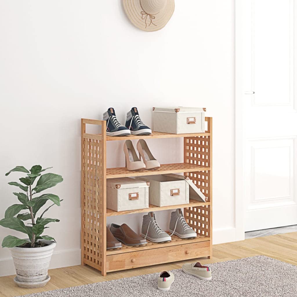 Meuble à chaussures en noyer massif 70x27x81cm avec tiroir de rangement pour entrée et couloir