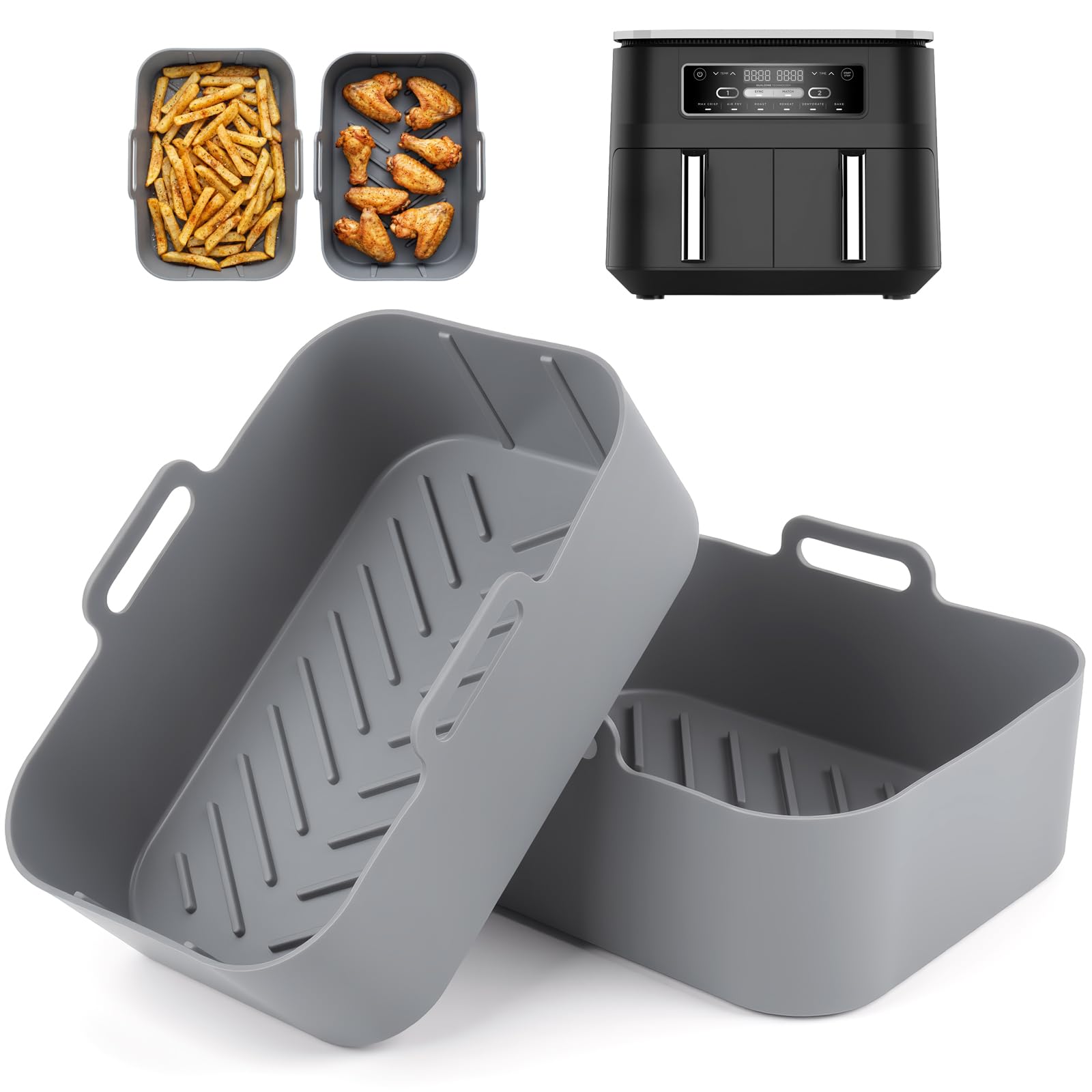 YQL Thickened Silicone Air Fryer Liner for Ninja Dual 7.6L/Instant Vortex/Salter, 2PCS Air Fryer Liners Reusable Kitchen Accessories Silicone Basket for Ninja AF300UK/EMtronics Dual & Oven & Microwave — image 1