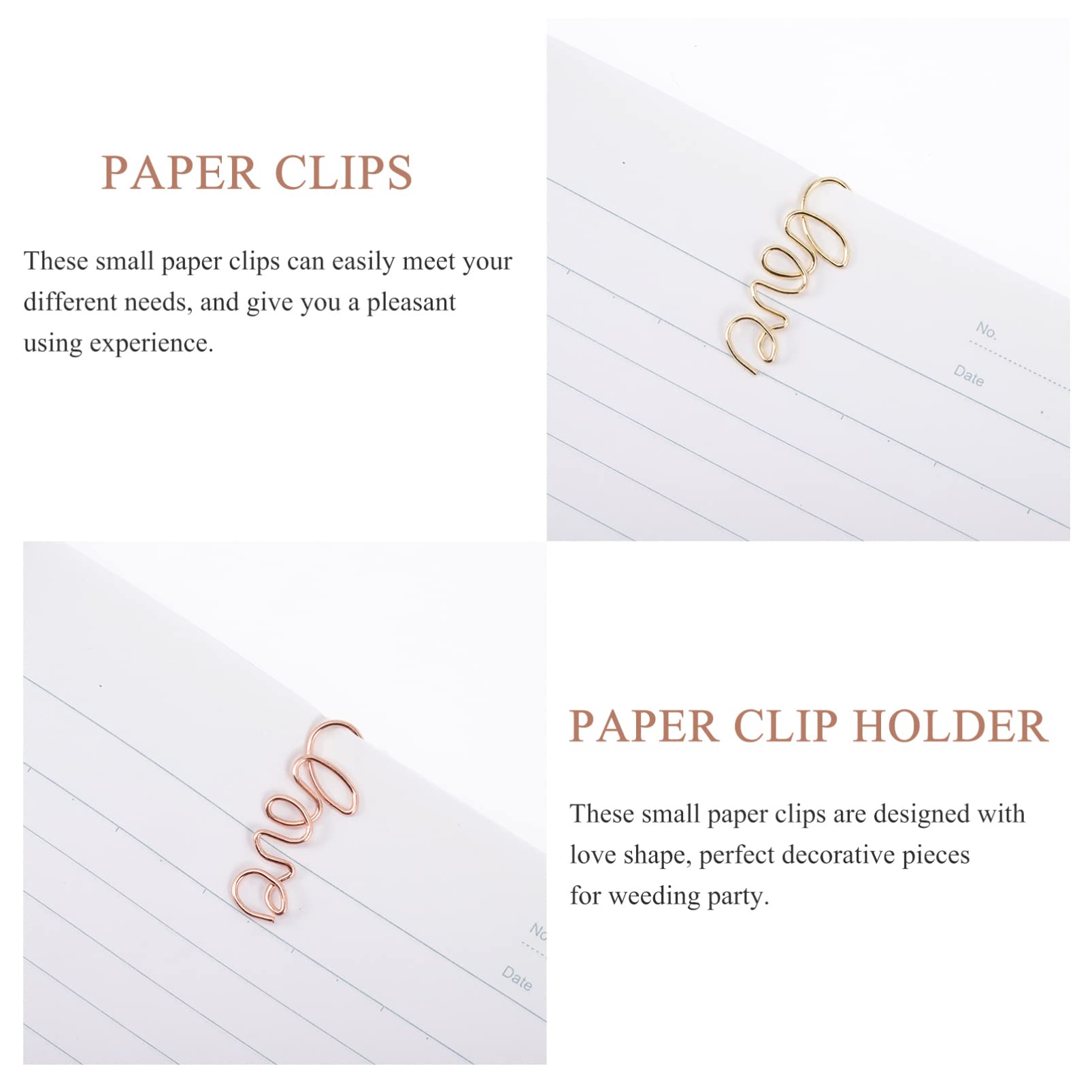 NUOBESTY 2 Ensembles Marque-Pages Trombones Pour Notes Attaches Pour Papier Photo Marque-Pages À Tête Plate Carré Doré Rose Fournitures De Bureau Mignonnes Chemises De 100 pièces * 2