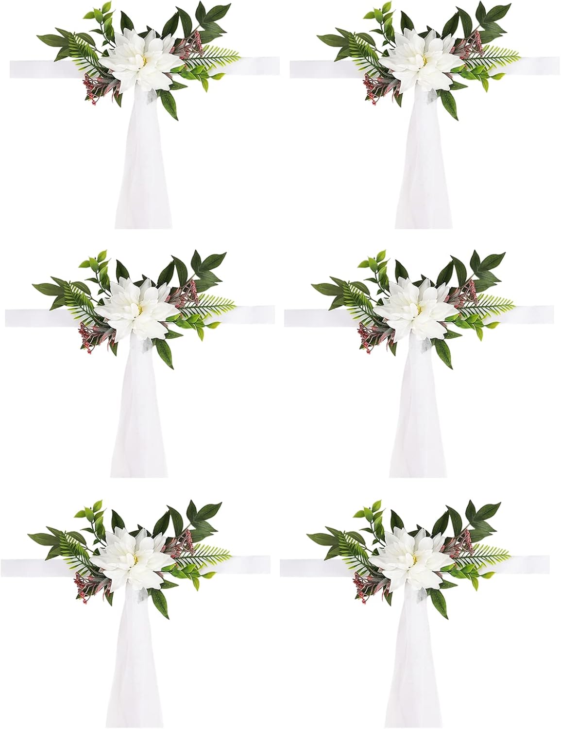 6Pack Wedding Aisle Chair Decorations,White Artificial
