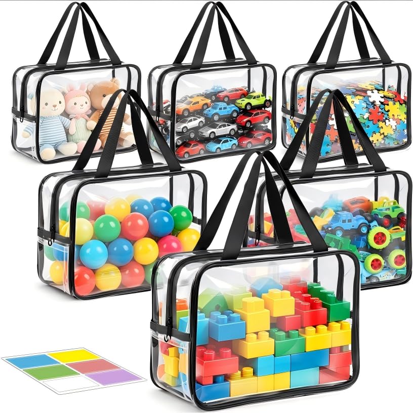 6 Packs Large Toy Storage Bags, Reusable Clear PVC Storage Bags with Zipper, Travel Waterproof Organizer Bags for Puzzles, Building Blocks,Board Game, Kids Books, Stationery (3L+3XL)