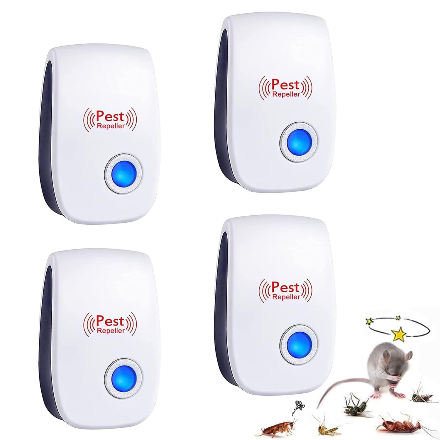 Ultrasonic Pest Repeller, Mosquito Repellent Plug In Mouse Repellent, Rat Repellent for Mouse, Mosquitos, Rodent, Spiders, Flea, Bugs, Fly, Cockroach, Ants etc, 4 Pack