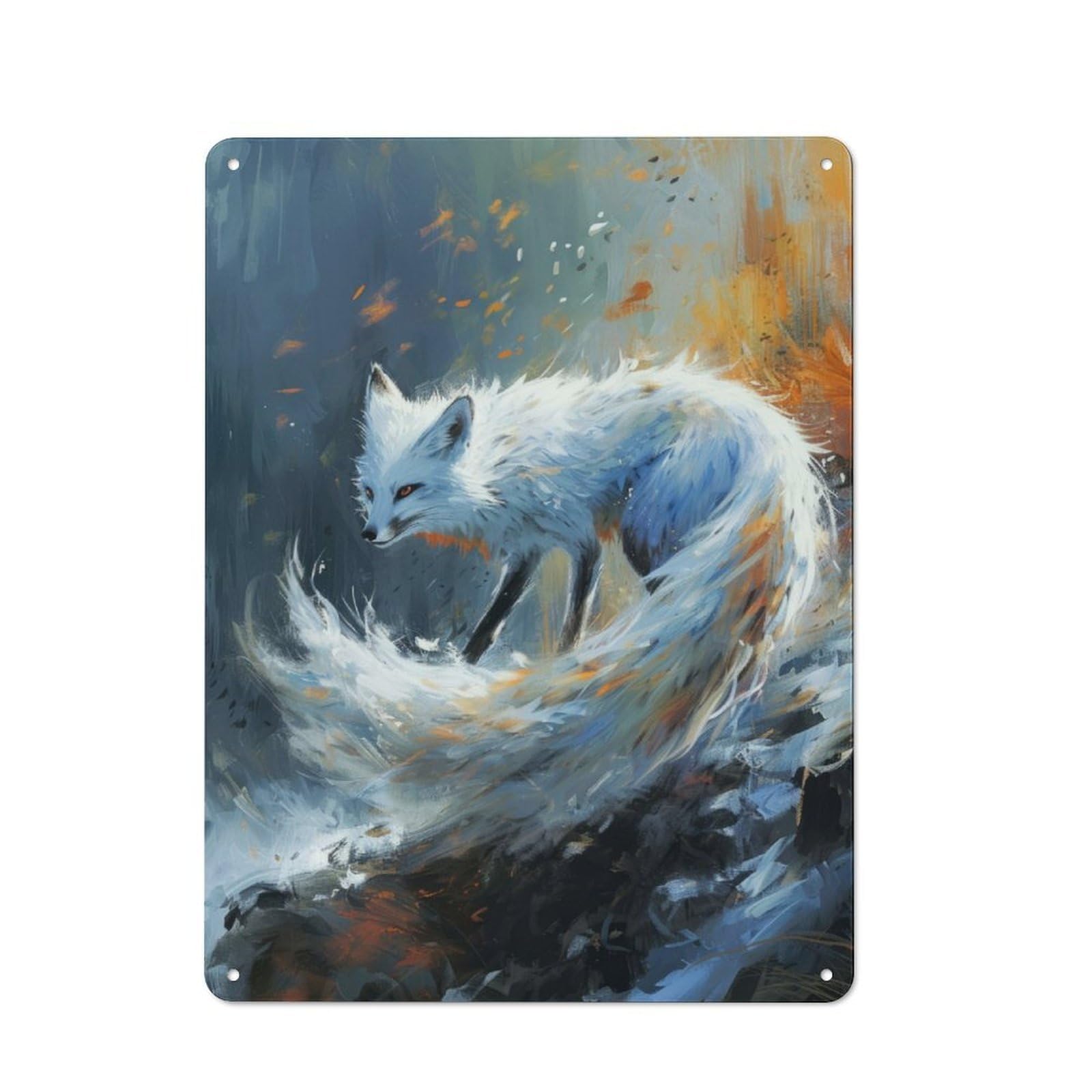 Rustic Ethereal Kitsune Tin Wall Plaque 40x30cm, Rustic Kitchen Decor for Cottage, Kitchen, Hallway Or Breakfast Nook