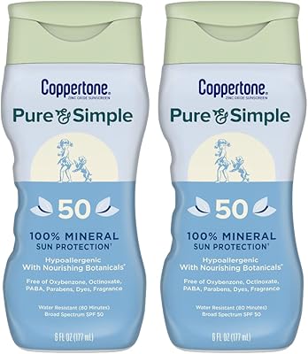 Sponsored Ad - Coppertone Pure and Simple Sunscreen Lotion, SPF 50 Broad Spectrum Sunscreen with Zinc Oxide, 6 Oz, Pack of 2