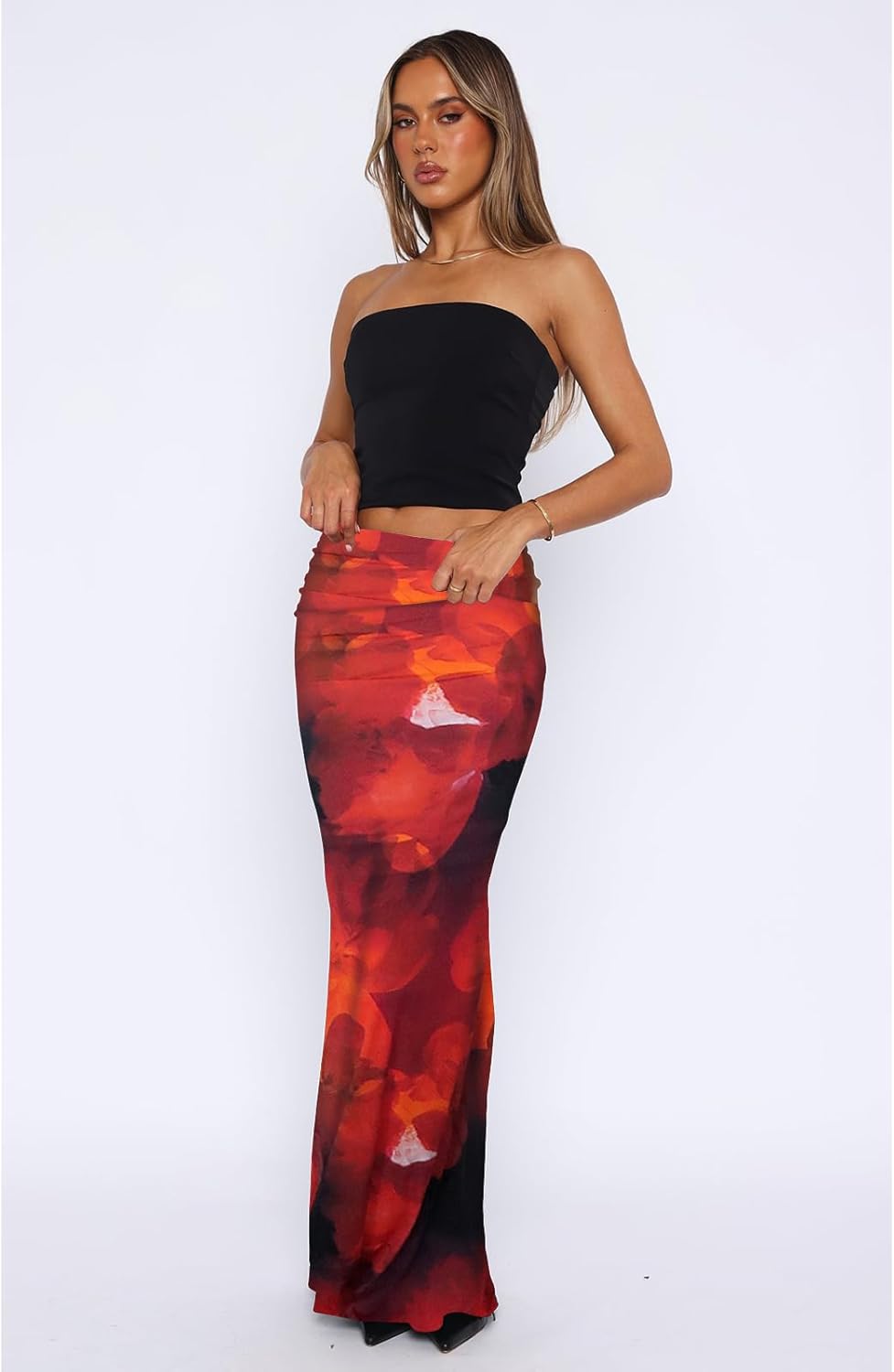 Bodycon Maxi Skirts for Women, Foldover High Waist Floral Leopard Cheetah Print Sexy Club Long Y2k Skirt - Image 2