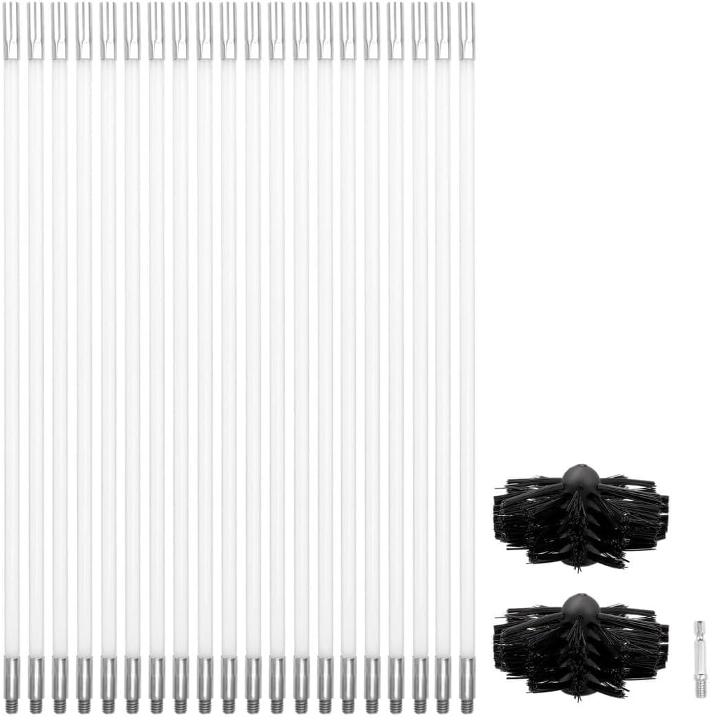 23-Piece Chimney Sweep Kit, Includes Flexible Rods, Drill Connector, Brush Heads for Chimney, Dryer Vents, and Fireplaces