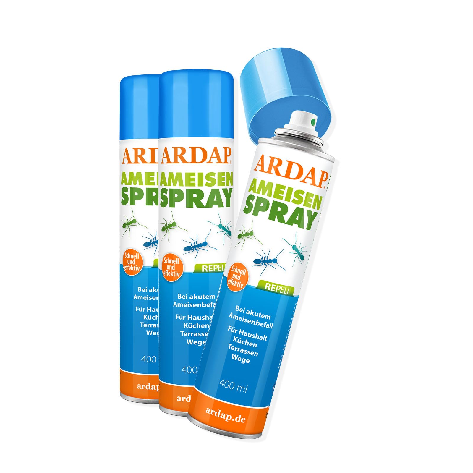 ARDAP Repell Ameisenspray 3 x 400ml - Ameisenspray außen & gegen Ameisen im Haus - Mittel gegen Ameisen - Ameisenmittel - Ameisen Spray bei akutem Ameisenbefall - Wirkt schnell (PT19)