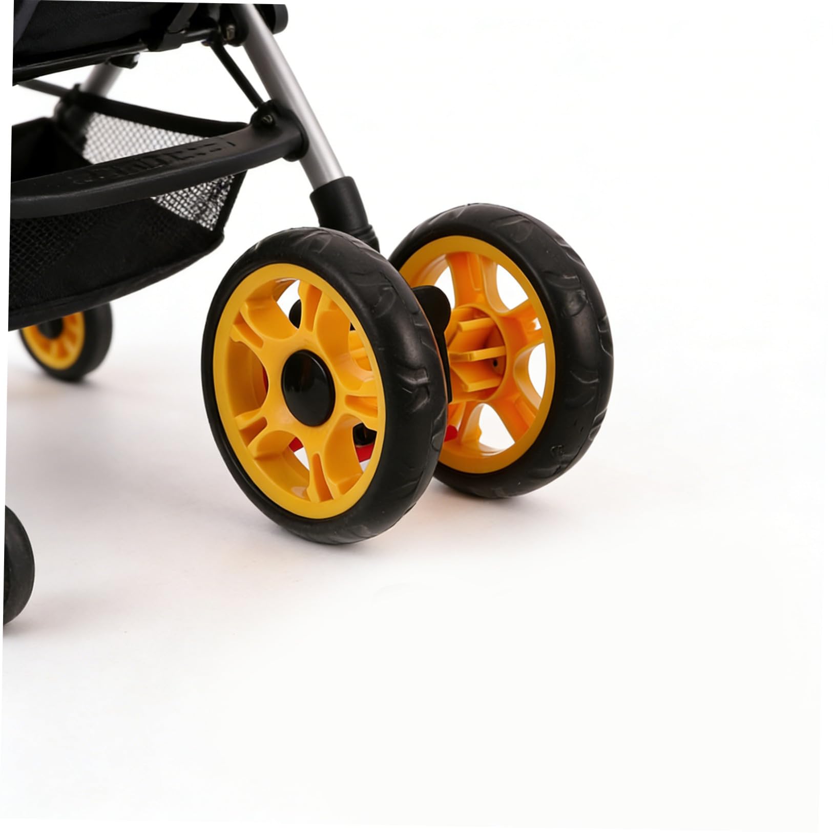 4 Piezas Ruedas de Plástico para Cochecito Infantil con Absorción de Impactos y Reducción de Vibraciones, Ruedas Delanteras Negras para Carrito de Ñiño