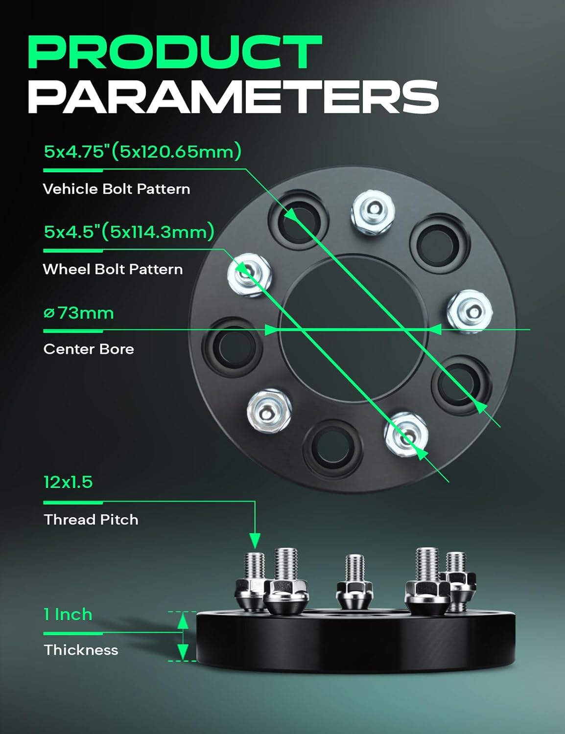 YHTAUTO 4PCS 5x4.75 to 5x4.5 Wheel Adapters 1 inch Fit Chevrolet Camaro, Corvette, GMC Jimmy, Cadillac XLR, Buick Riviera, Pontiac Firebird, 5x120.7 to 5x114.3 5 Lug w/ M12x1.5, 73 mm Center Bore