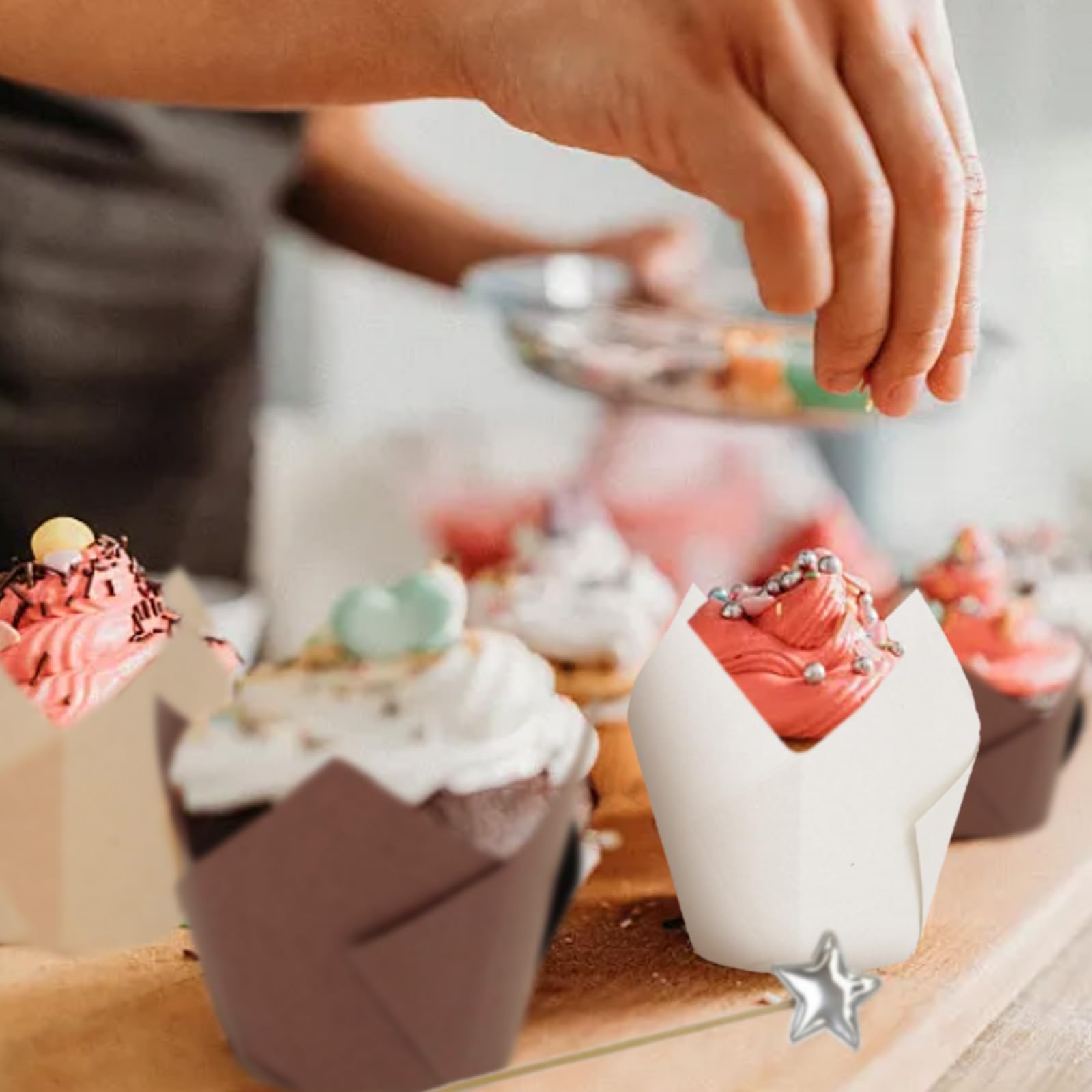 300 Stück Lotus-Tulpen Backförmchen – Muffin- & Cupcake-Papiere In Weiß, Gold, Kaffee, Ofenfest Bis 220°C