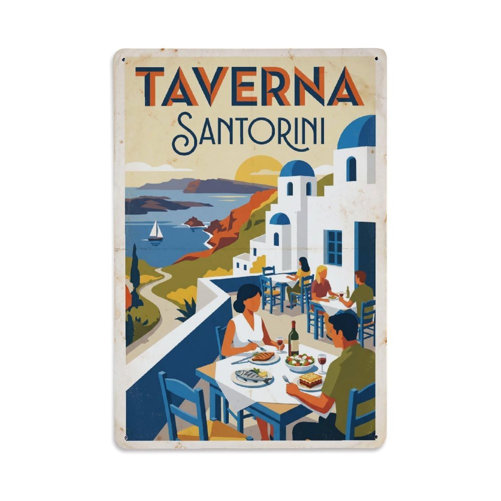 Este 8X12inch Style Vintage Travel Santorini Taverna Dining Metal Tin Sign
