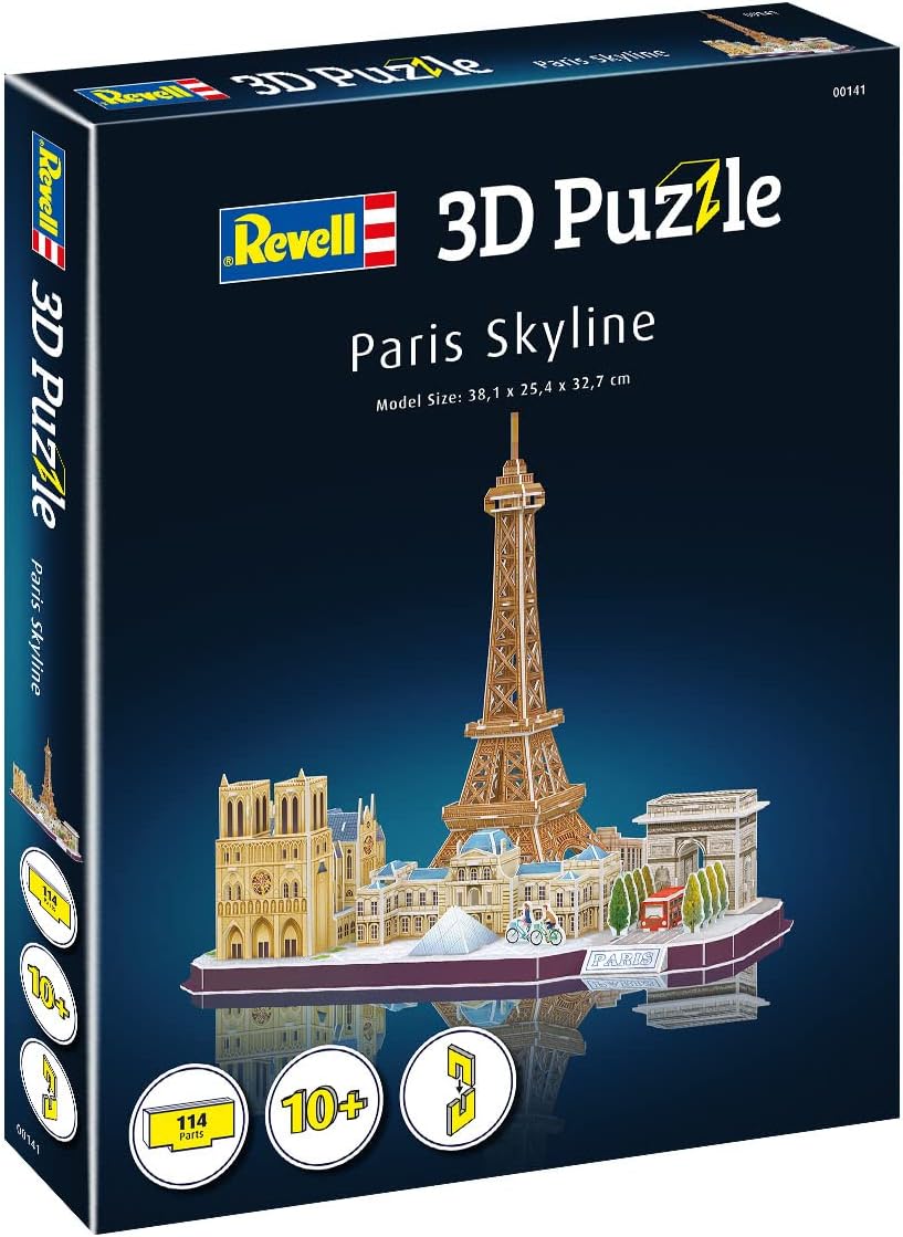 Revell Paris Skyline 3D Puzzles for Adults and Kids Ages 10 Years and up Arts Crafts Building - Eiffel Tower, Notre Dame, Louvre, Arc de Triomphe - 114 Pieces