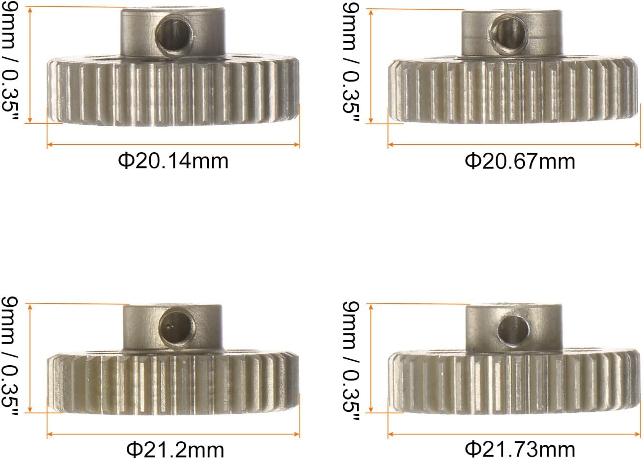 HARFINGTON 48P Hardened Pinion Motor Gear Set 4pcs 36T 37T 38T 39T Fit 1/8 inch RC Motor Shaft 48 Pitch 7075 Aluminum Gears for RC Car, with Hex Key