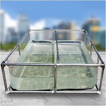Above Ground Koi Pond with Clear Viewing Window & Drain Valve - PVC Canvas & Steel Frame Large Aquarium Tank for Fish, Turtle Farming - Easy Assembly Display Show Pool(Clear-0.9m,2x2m)