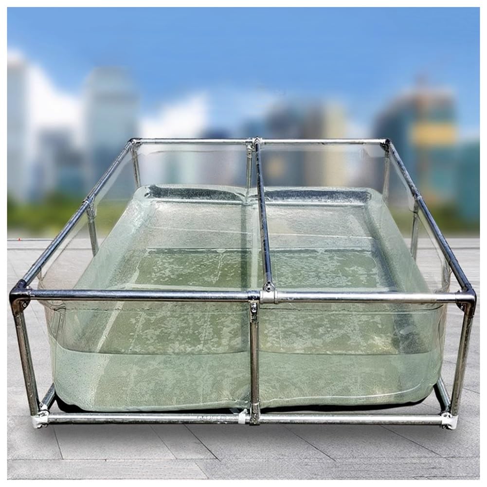 Grand étang hors-sol avec fenêtre transparente et vanne de vidange – Toile PVC et cadre en acier pour l'élevage de poissons et de tortues (1,5 x 1,5 m, 0,9 m de profondeur)