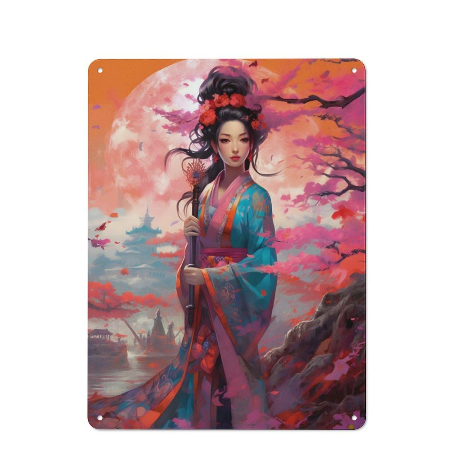 Junmoney Pink Cherry Blossom Metal Wall Sign 40X30cm Featuring For Hallway Wall, Suited To Wall Display Collectors